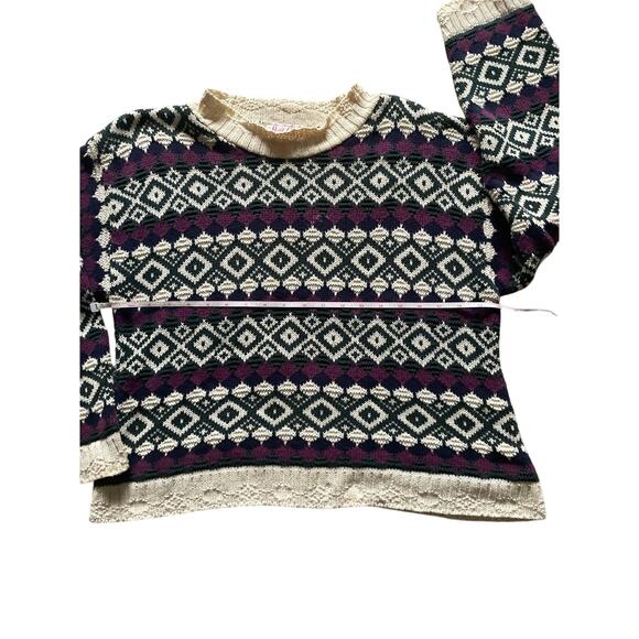 Vintage Knit Club Fair Isles Geometric Crop Sweater Sz Large Vintage 90s Cotton - Picture 4 of 8